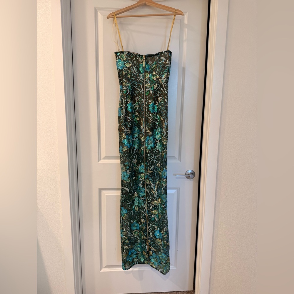 NWOT BRONX AND BANCO Dahlia Teal Multi Maxi Dress, Strapless Floral Gown - Picture 8 of 14